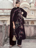 Wine velvet straight kurta set with intricate jari and sequin embroidery