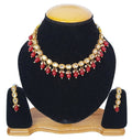 Stunning red Kundan stone necklace set with gold plating for traditional wedding wear