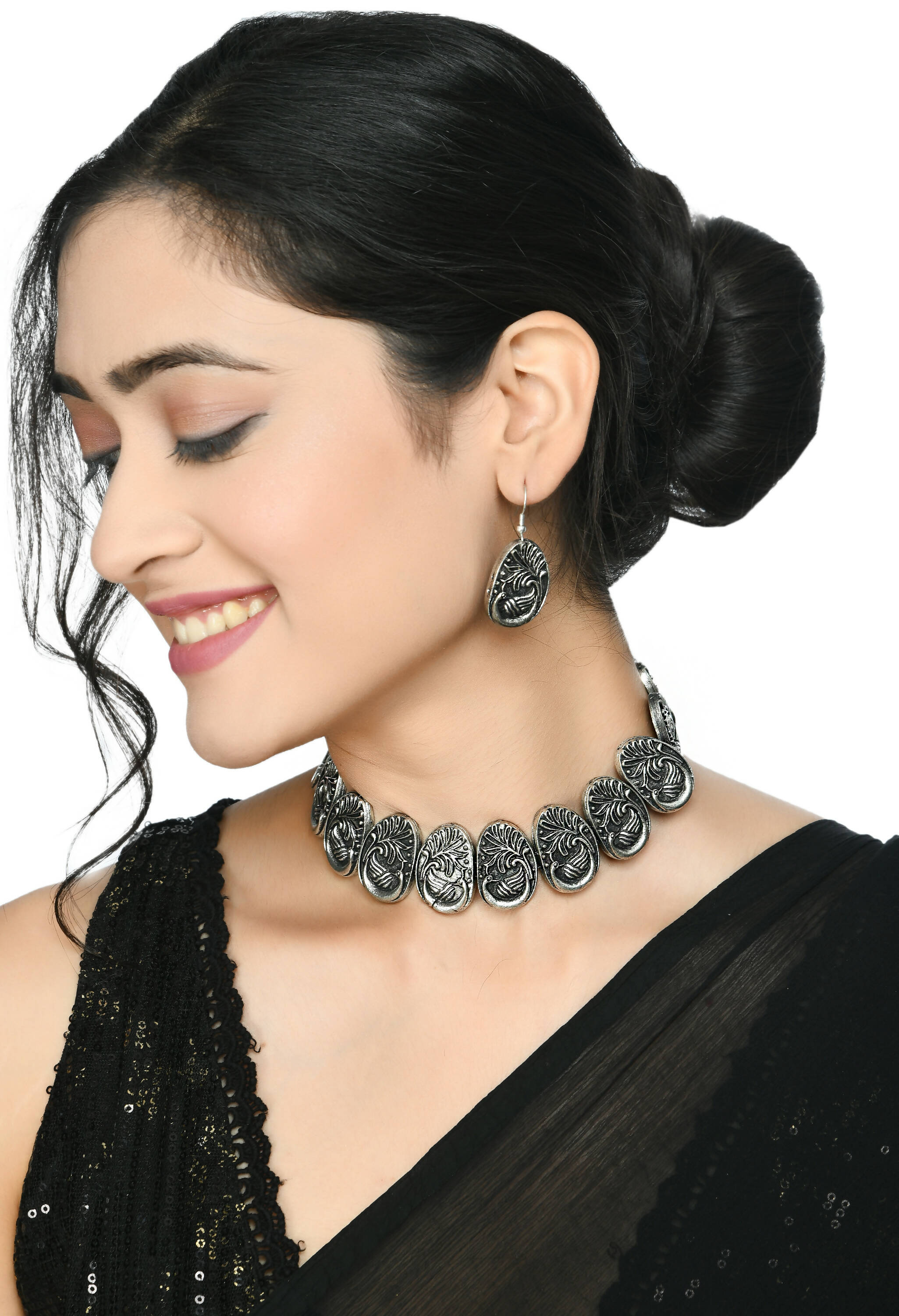 Oxidised Silver-Plated Brass Statement Choker Necklace
