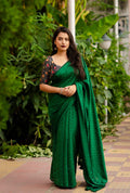 Green Jute Silk Woven Design Saree with Unstitched Blouse - Hiral Fashion