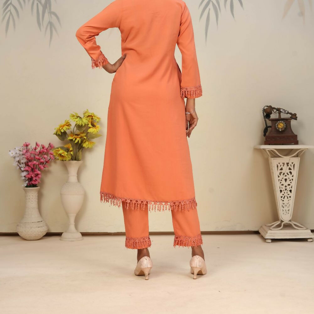 Women's Orange Rinkal Cotton Straight Kurti with Side Pockets