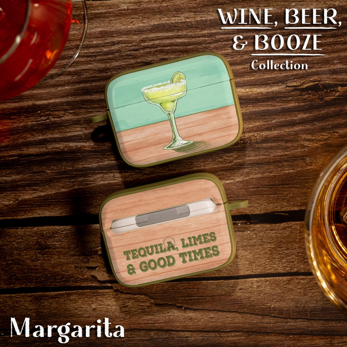 Wine, Beer & Booze AirPods Pro 1 & 2 Protective Case with Carabiner
