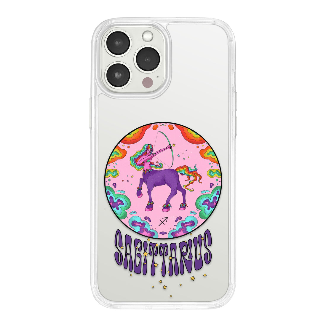 Zodiac Collection HD iPhone 11 Series phone case with vibrant purple, pink, teal, and yellow graphics.