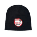 Black knit beanie with high-contrast red and white Taylor Pork Roll embroidered patch