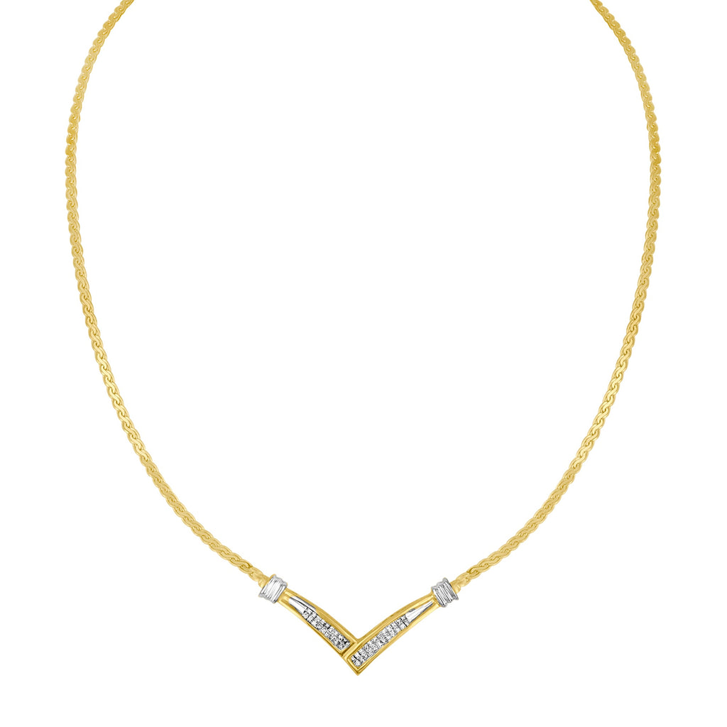 10K Yellow and White Gold 1/2 Cttw Princess Cut Diamond Channel-Set â€œVâ€ Shape 18" Franco Chain Necklace (H-I Color, SI2-I1 Clarity)