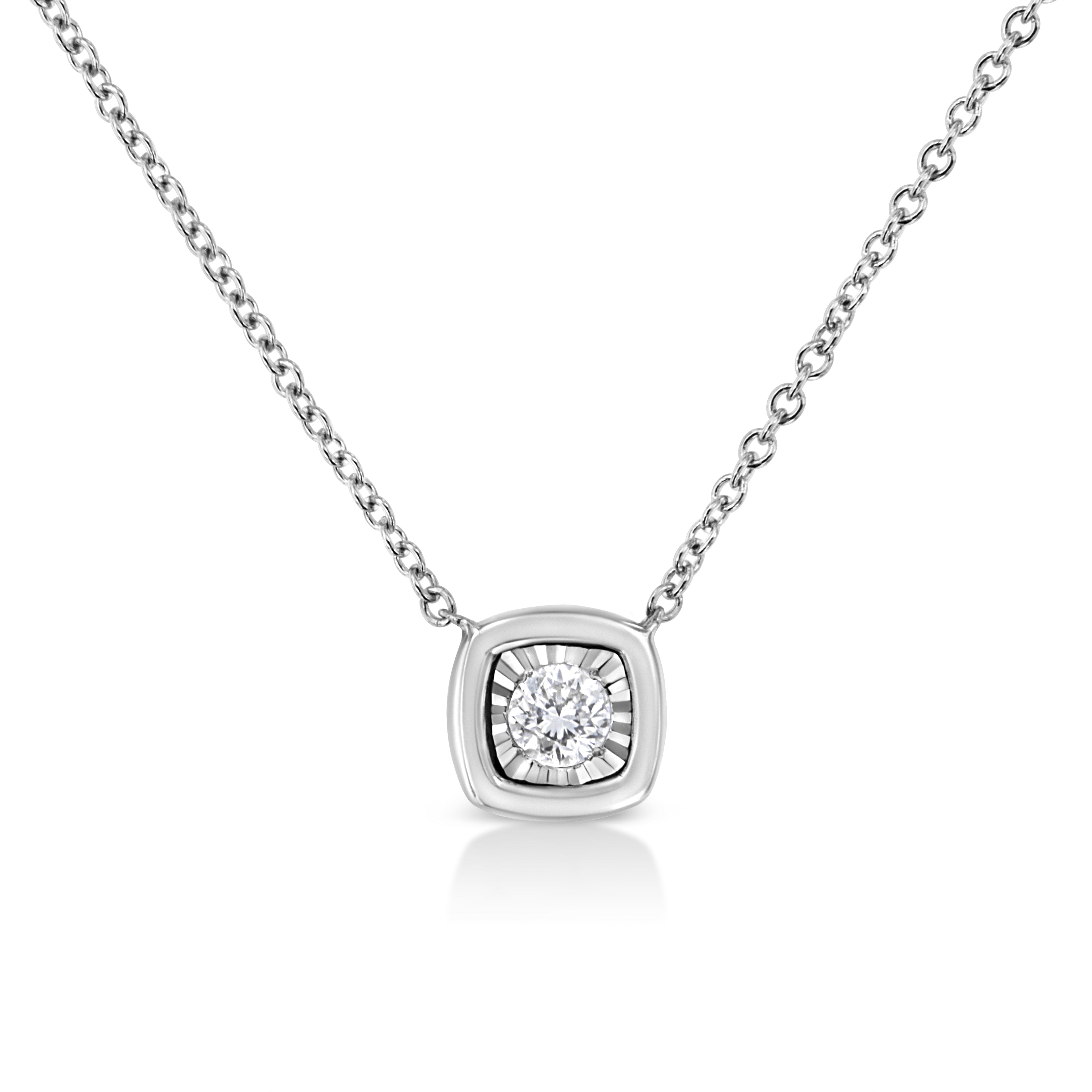 10K Yellow Gold Plated .925 Sterling Silver 1/10 Cttw Miracle Set Round Diamond Square Box Shape 18" Pendant Necklace (K-L Color, I2-I3 Clarity)
