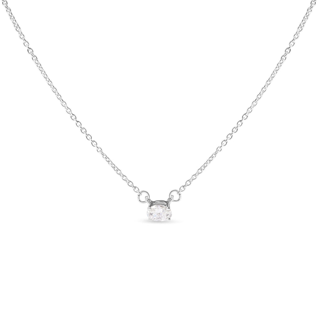 14K White Gold 1/4 Cttw Lab Grown Oval Solitaire Diamond East West 18" Pendant Necklace (G-H Color, VS2-SI1 Clarity)