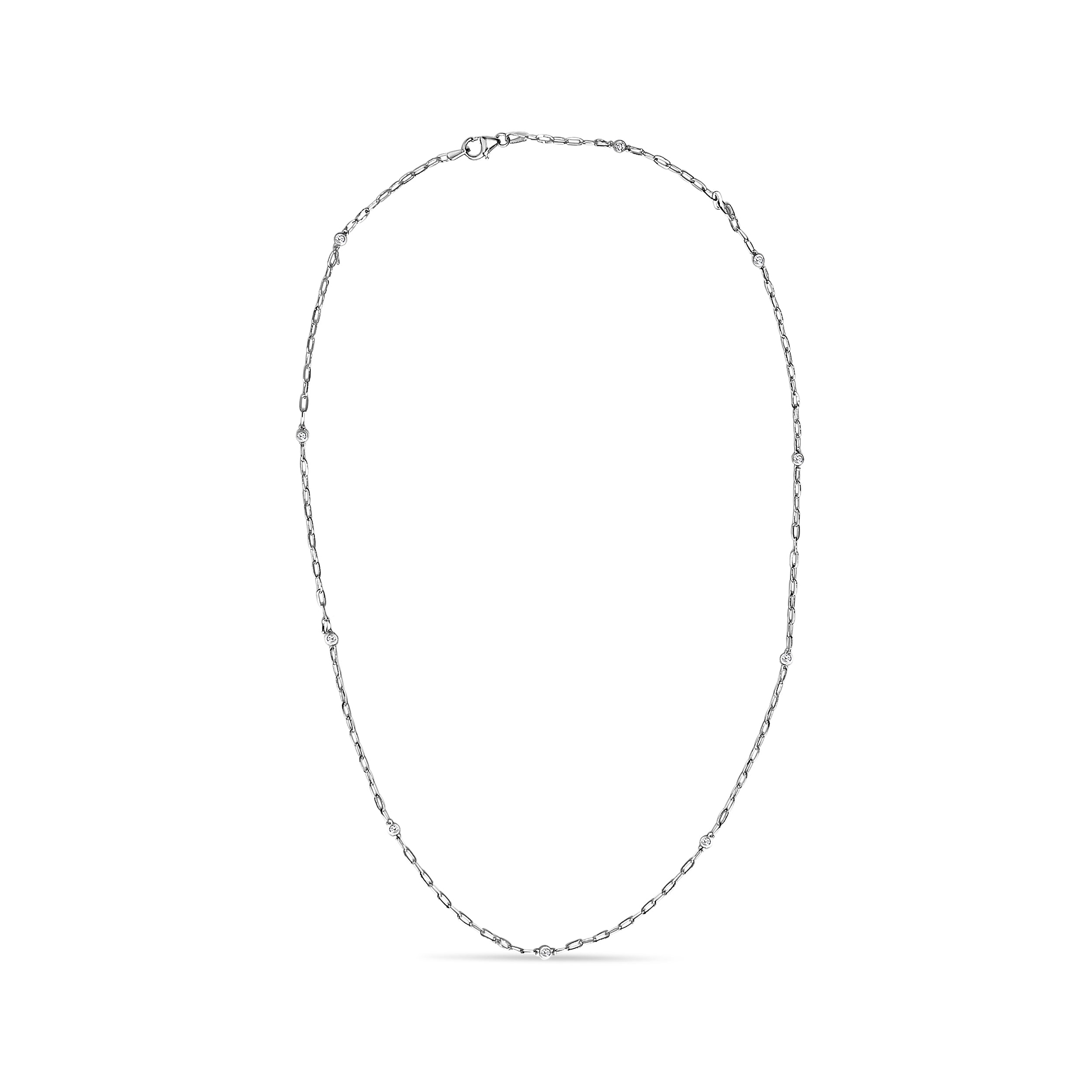 14K White Gold Bezel Set 1.00 Cttw Diamond 11 Station Necklace
