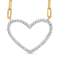 14K Yellow Gold Plated .925 Sterling Silver 1/4 Cttw Diamond Open Heart with Paperclip Chain Pendant Necklace (I-J Color, I2-I3 Clarity) - 18" Inches