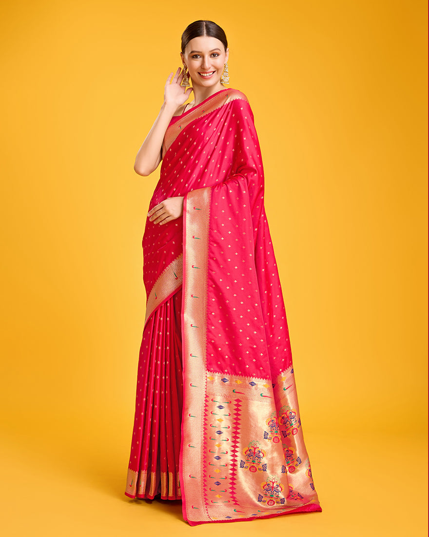 Bright Pink Paithani Silk Saree with Gold Zari Weaves