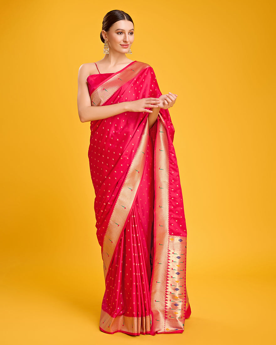 Bright Pink Paithani Silk Saree with Gold Zari Weaves