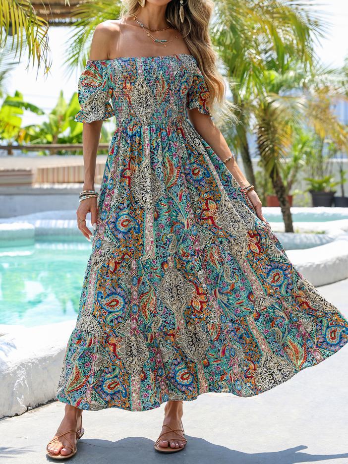 Women’s Paisley Off-Shoulder Smocked Maxi Dress - Image 10