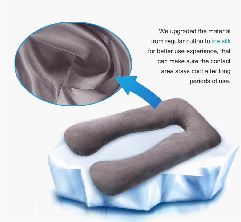 U-Shaped Maternity Pregnancy Pillow with Cooling Ice Silk Cover