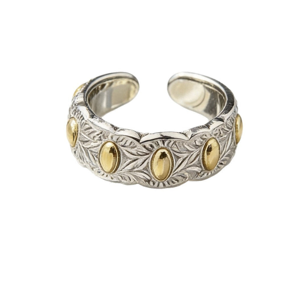 Vintage Seven-Grain Rice Open Ring, Adjustable Brass Band
