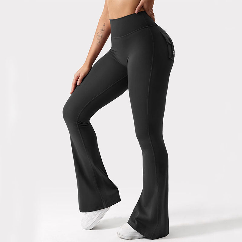 Women's High-Waisted Cargo Flare Workout Leggings with Pockets - Image 3