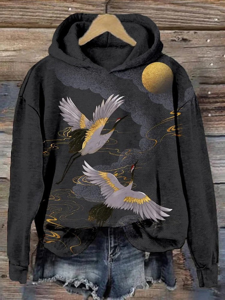 Women's Casual Graphic Hoodie Beige Cat Print Pullover Sweatshirt - Image 3