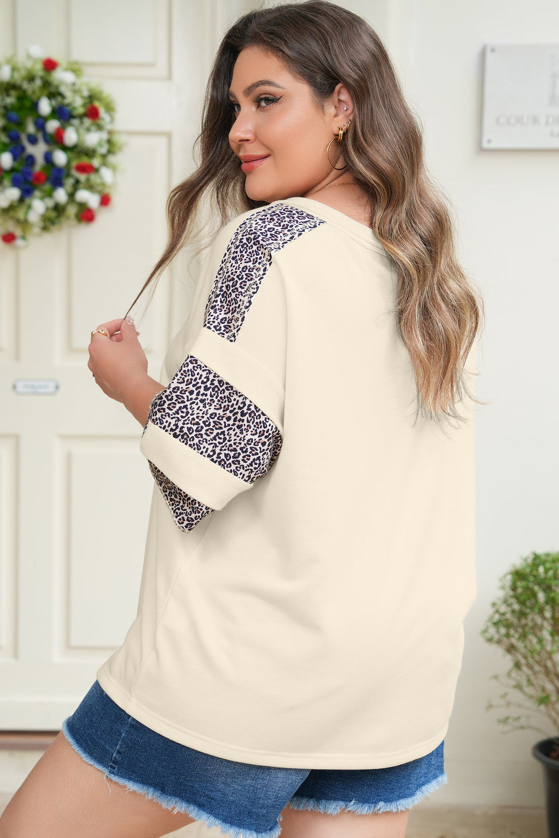 Mariana Patchwork Half Sleeve V-Neck Knit Top