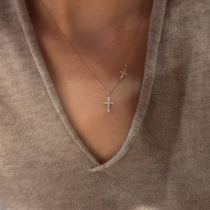 Vintage Full-Diamond Gemini Cross Necklace For Women