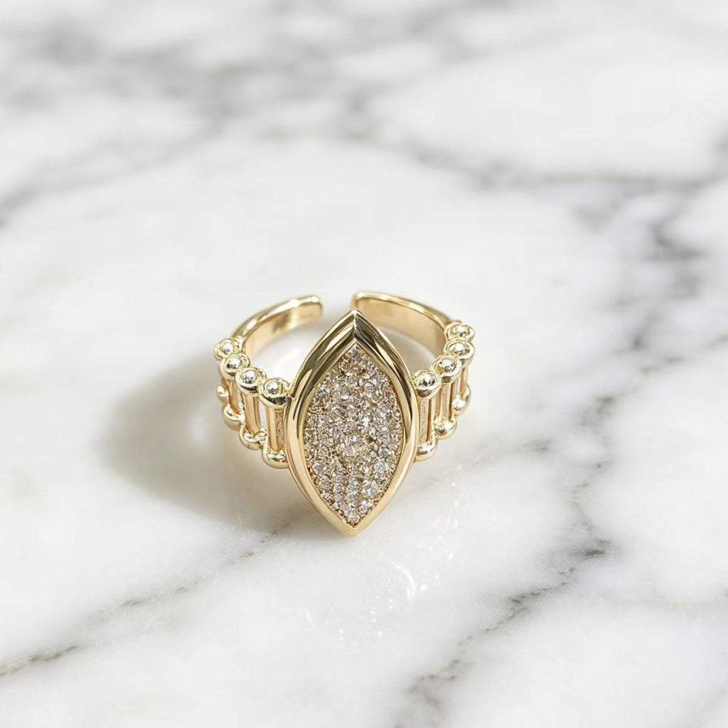 Adjustable Water-Drop Geometric Ring with Diamond Accents