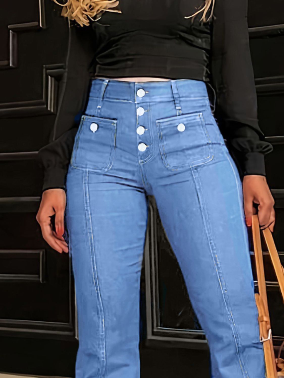 Button Fly High Waist Flare Jeans