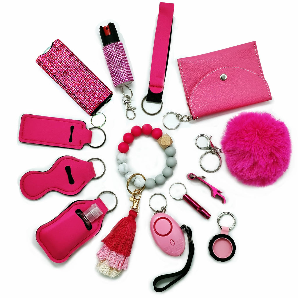 BATUMEYE Gift Set for Woman with Card Holder Wristlet Strap Whistle Travel Bottle Holder Bottle Opener(Pink)