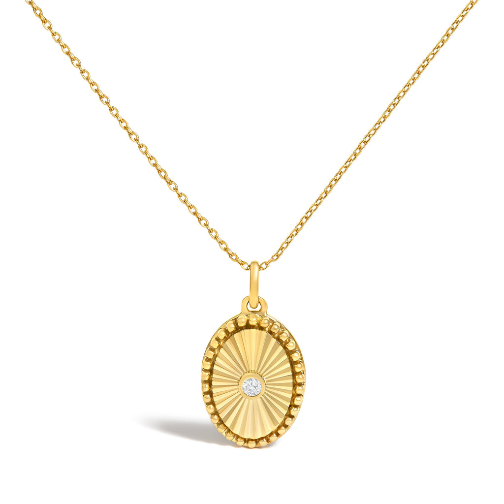 10K Yellow Gold Diamond Accent Oval Fluted Medallion Pendant Necklace