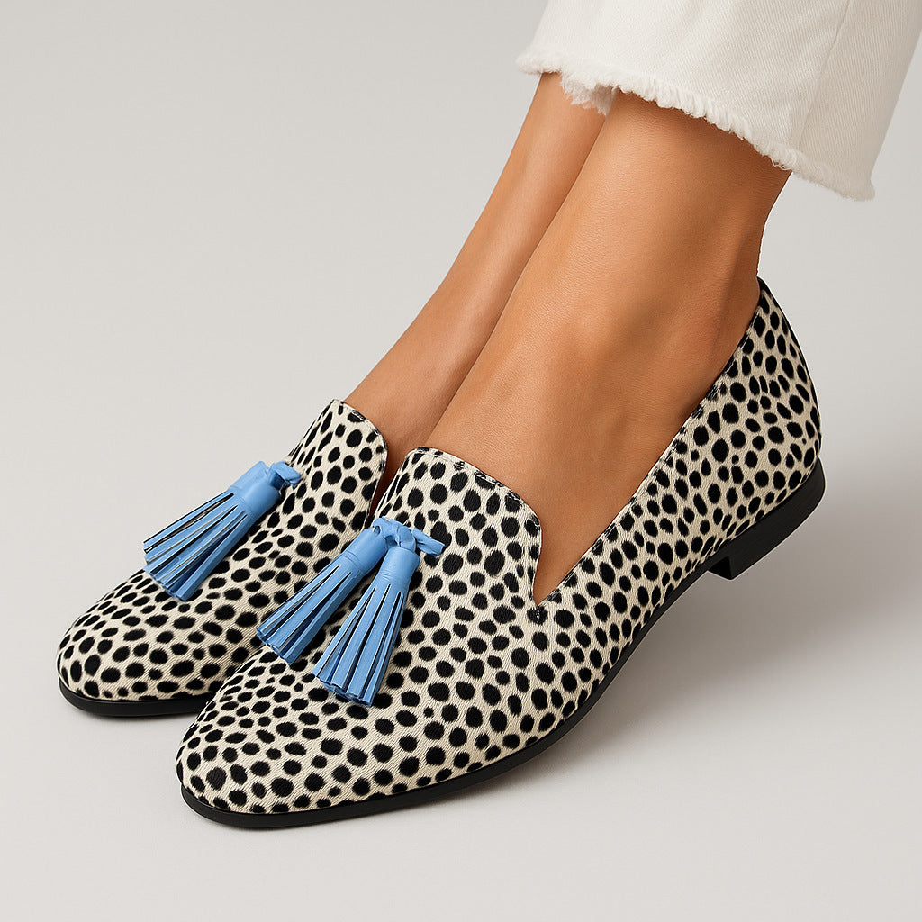Tassel Leopard Print Round Toe Loafers Women Large Size