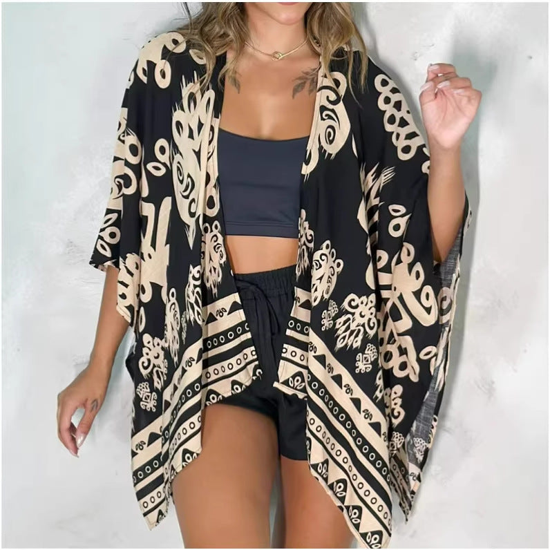 Women’s Floral Printed Cardigan Top with Drop Shoulder Sleeves - Image 3
