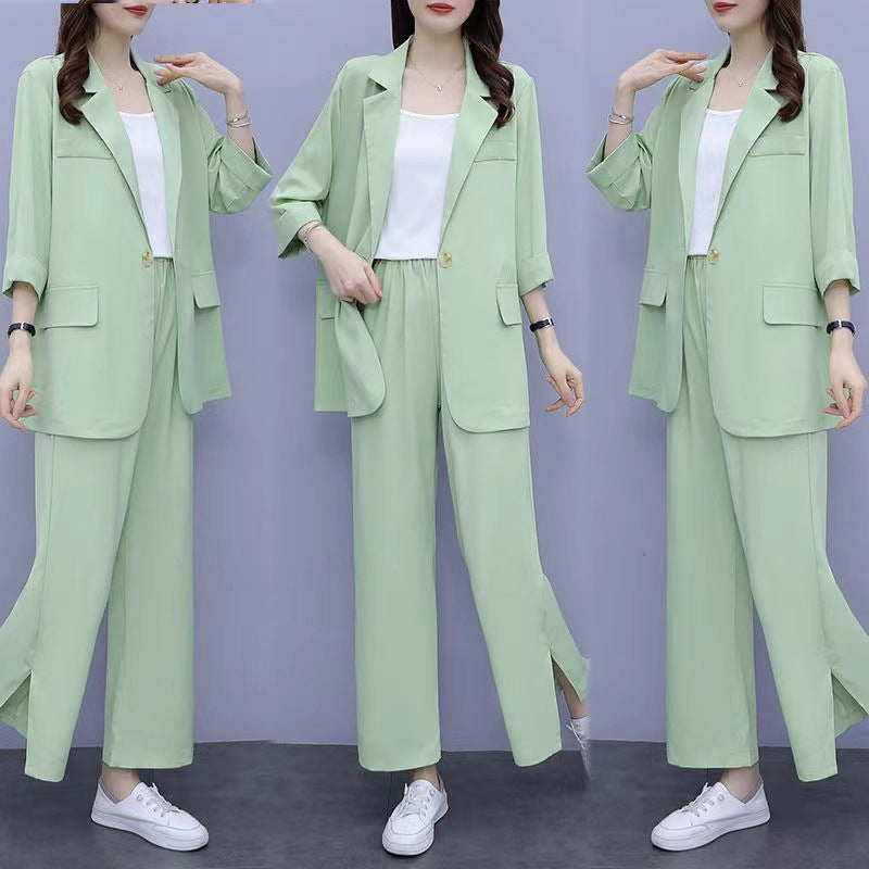 Women's Two-Piece Suit Set with Blazer and Wide Leg Trousers - Image 3