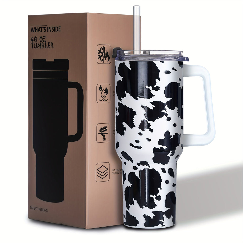 Gome Cow Print 40oz Tumbler Insulated with Handle  Straw