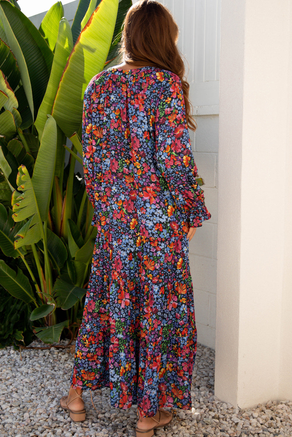 Floral V-Neck Long Sleeve Maxi Dress