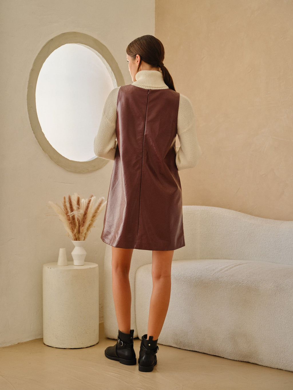 Wine Shift Dress Faux Leather Sleeveless Mini Dress - Image 5