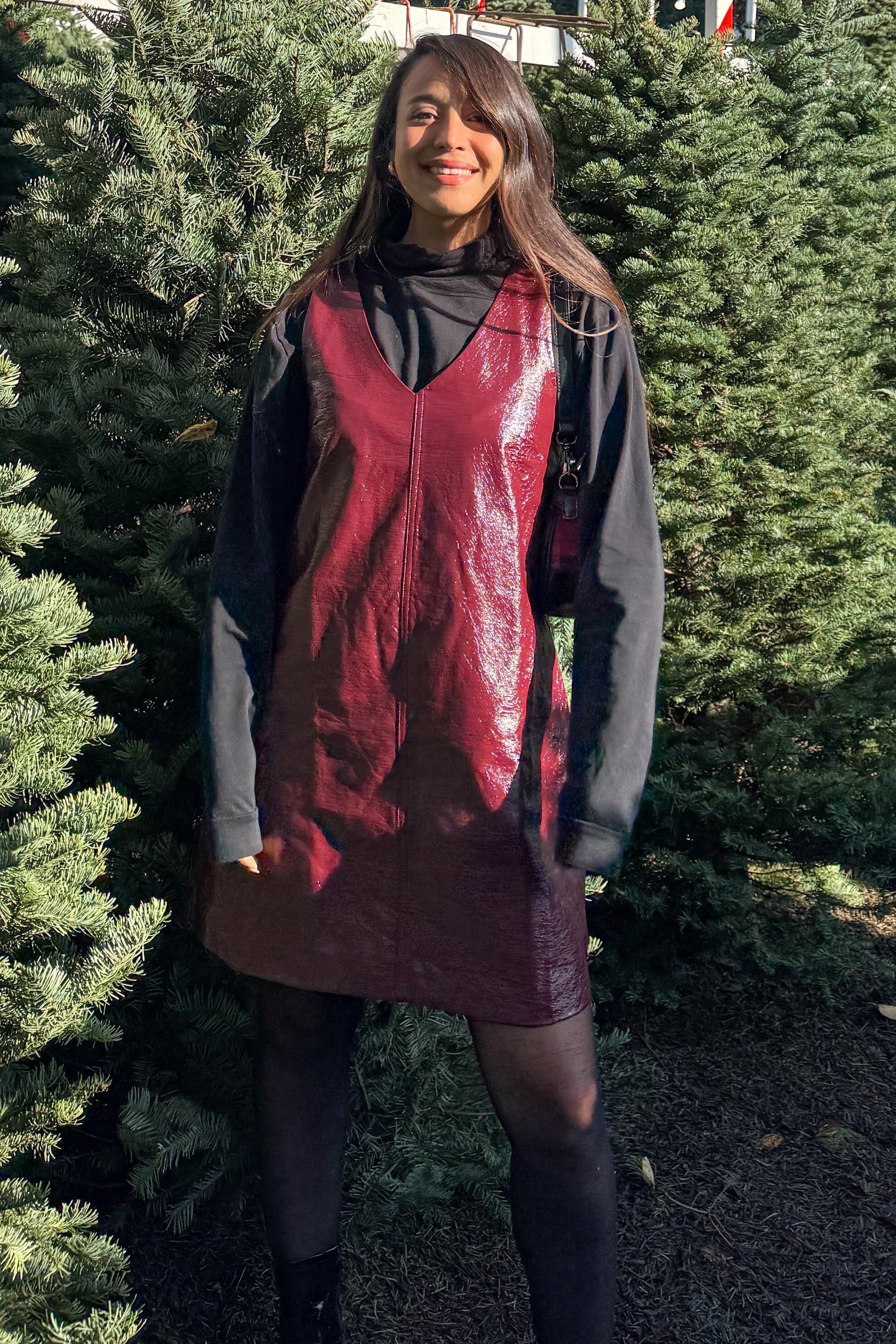 Wine Shift Dress Faux Leather Sleeveless Mini Dress - Image 6