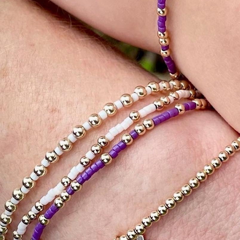 14K Gold Filled 2mm White & 3mm Solid Gold Bead Bracelet