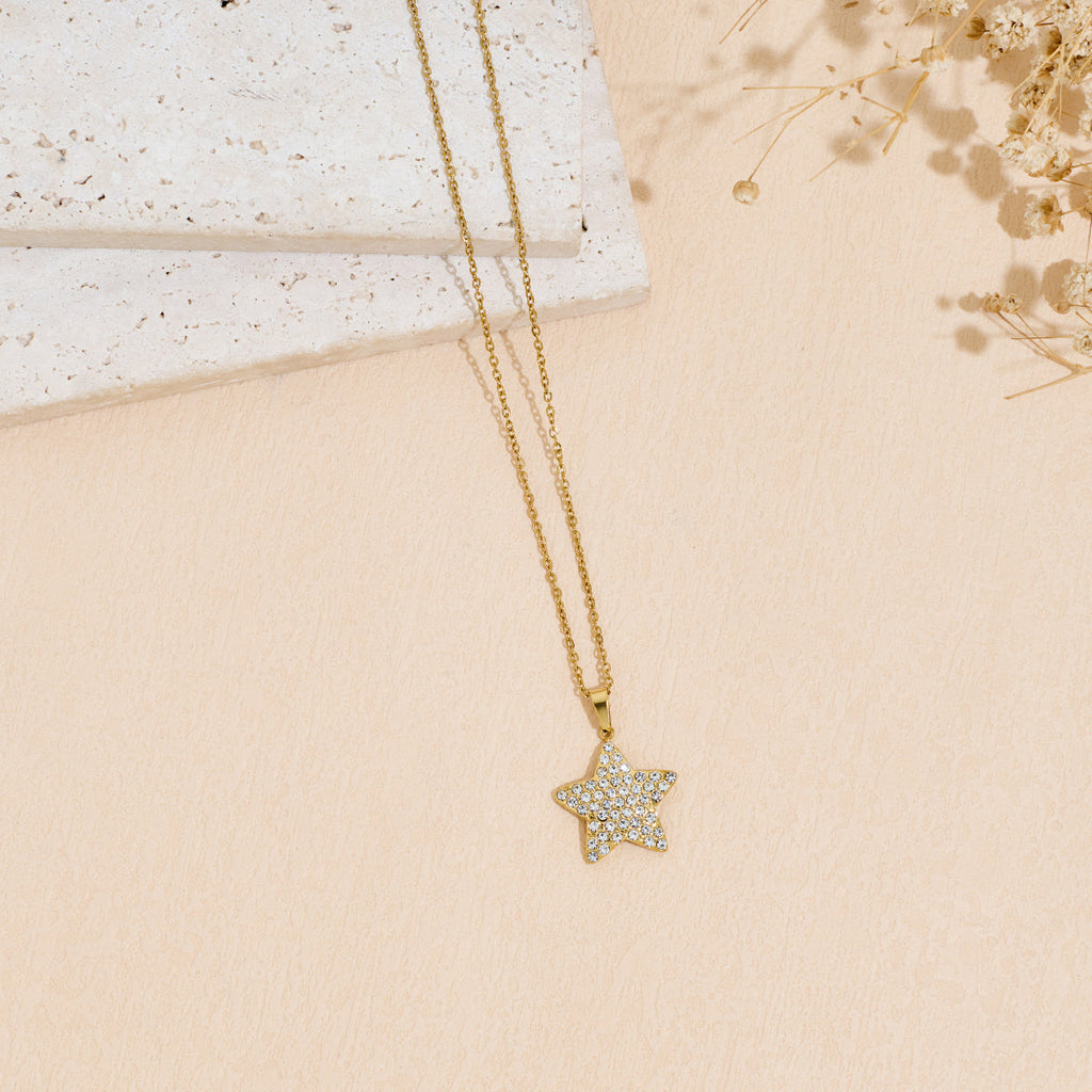 Dainty Star Pendant Necklace with Sparkling Zircon in Gold or Silver