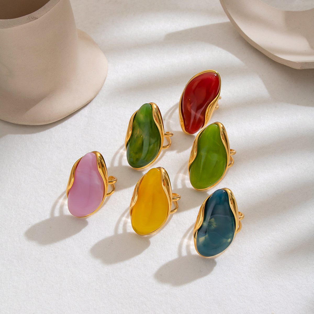 Womens Stainless Steel Resin Open-End Ring