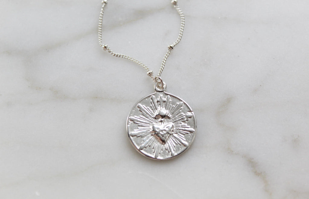 Sacred Heart Coin minimalist version in silver