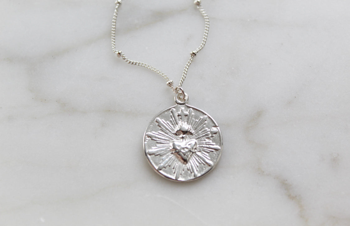 Sacred Heart Coin minimalist version in silver