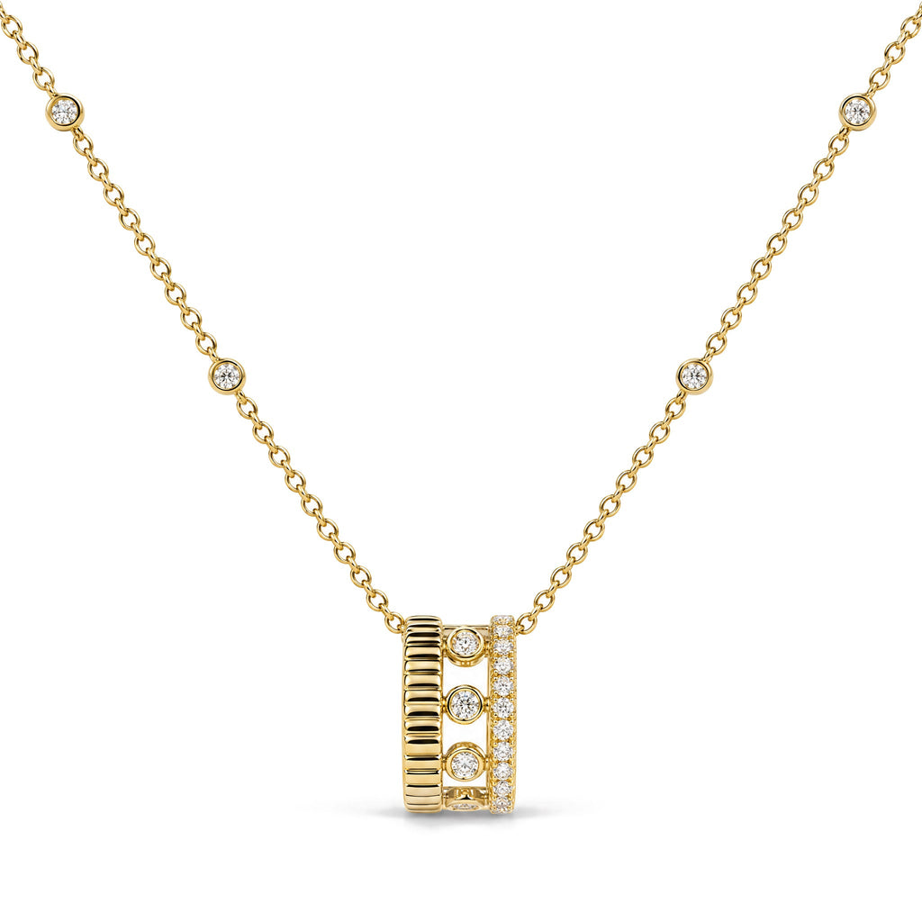 10K Yellow Gold 1/5 Cttw Diamond 3 Row Circle Pendant Necklace