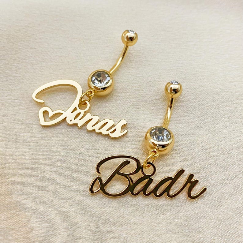 Custom Script Name Belly Ring - Personalized Gold Navel Piercing