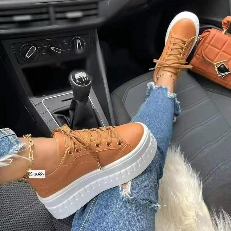 Women's Platform Lace-Up Casual Sneakers with Thick Sole - Image 10
