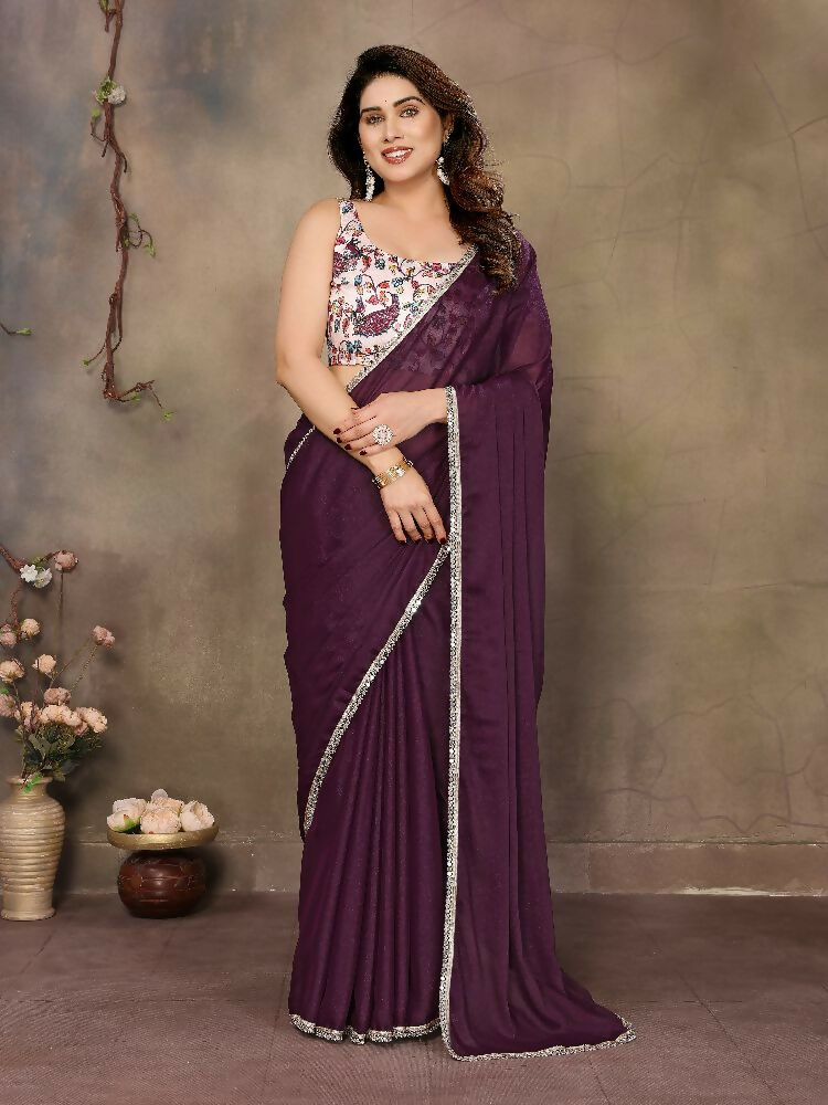 Wine Star Georgette Saree with Mirror Border and Blouse
