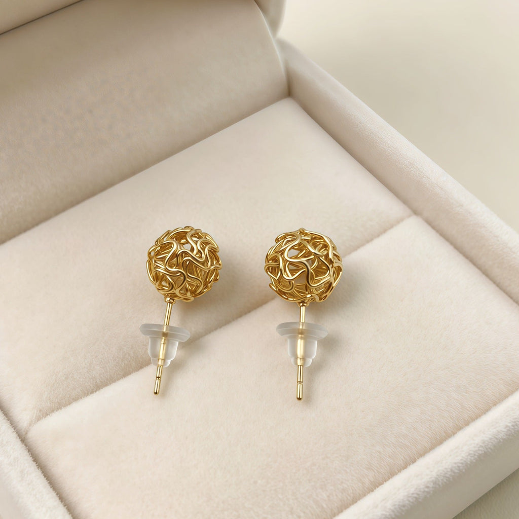 Womens Simple Gold Tone Love Knot Woven Ball Stud Earrings,Costume Earrings For Daily Party Gift Wear