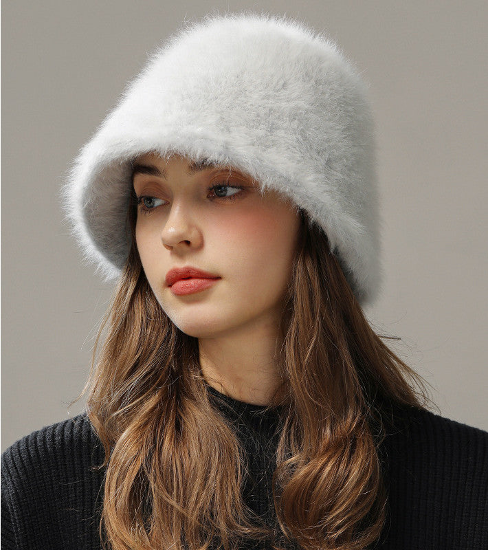 Women's Real Rabbit Plush Winter Bucket Hat for Comfortable Fit - Image 4
