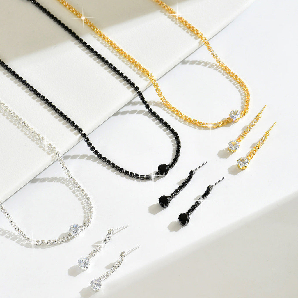 European And American Export New Bridal Clothing Exquisite Necklace Simple Stylish High-End Rhinestone Zircon Jewelry Set