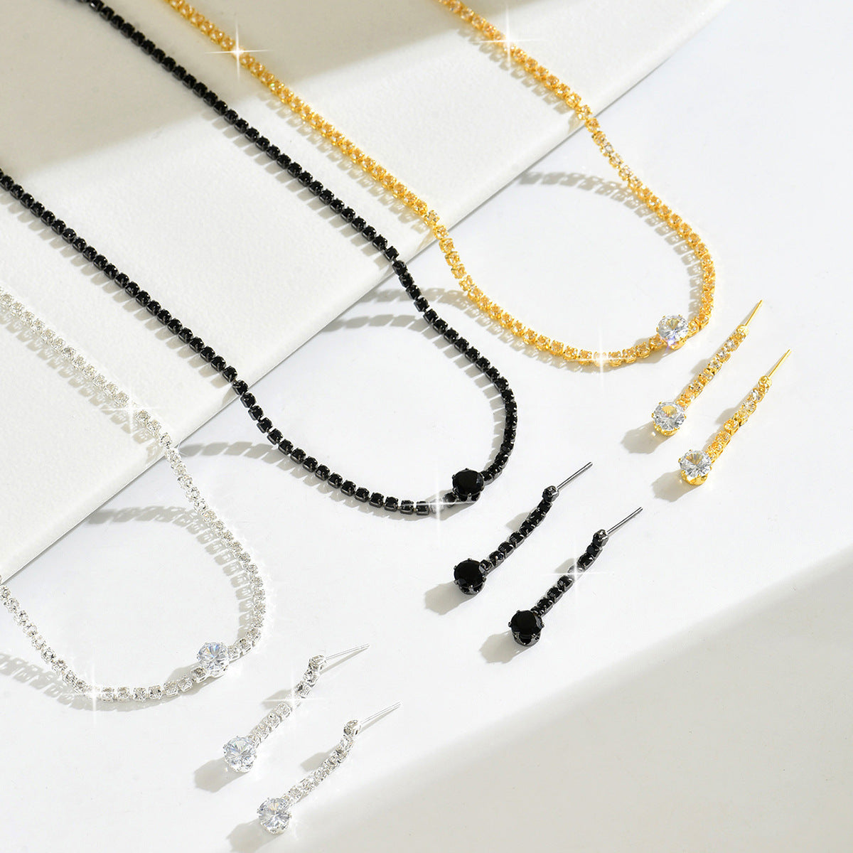 European And American Export New Bridal Clothing Exquisite Necklace Simple Stylish High-End Rhinestone Zircon Jewelry Set