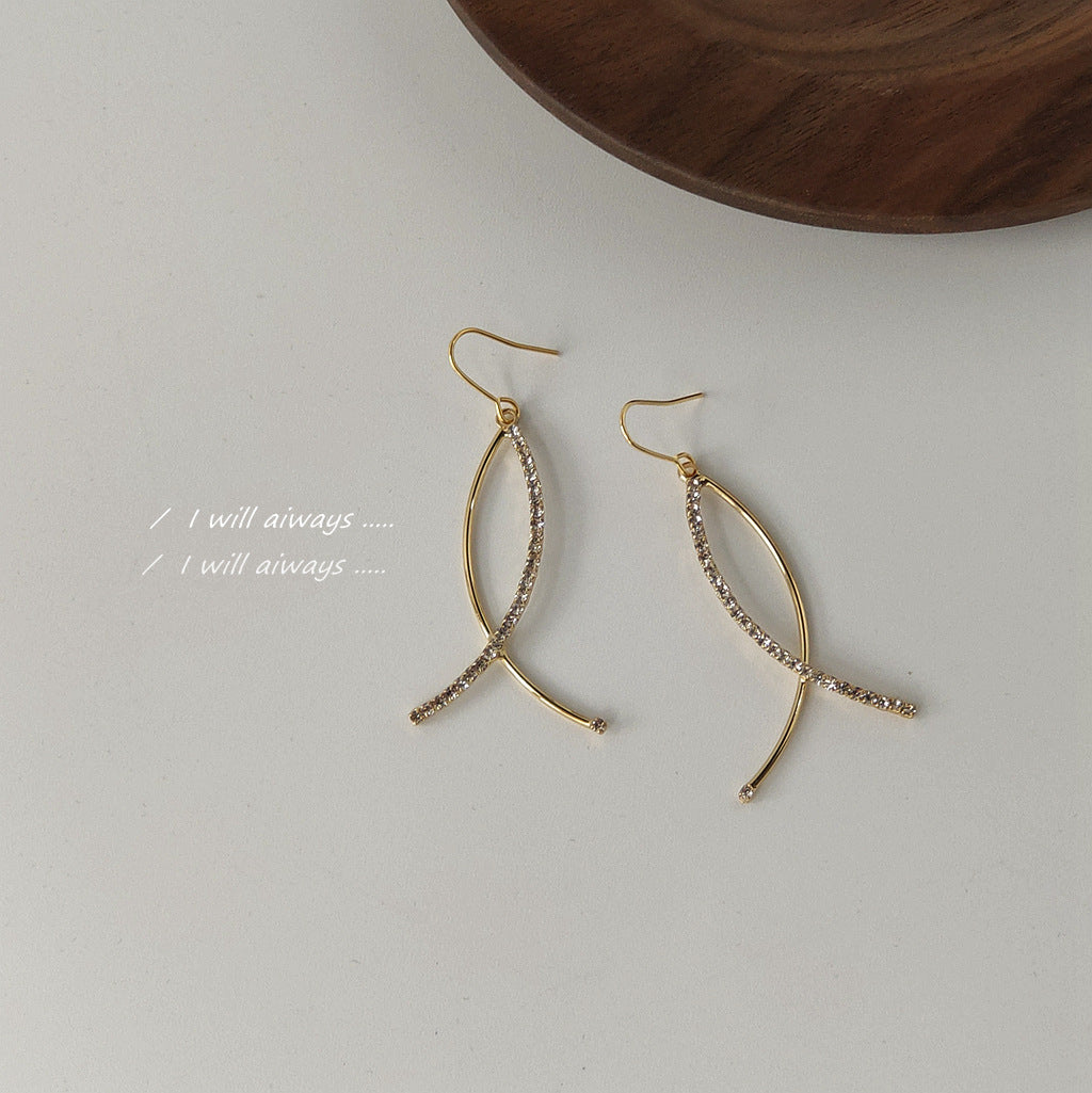 Fresh And Sweet Zircon-inlaid Cross-style Earrings