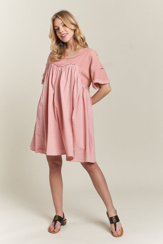Round Neck Half Sleeve Babydoll Dress for Casual Chic