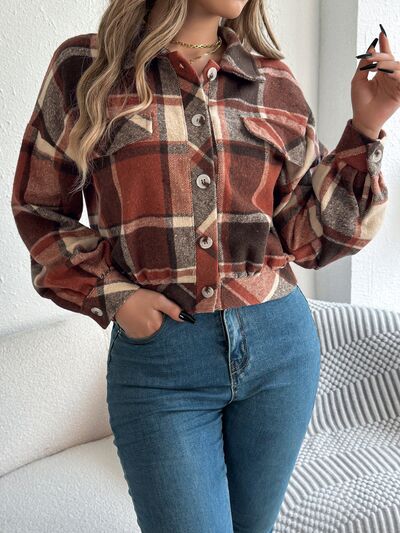 Classic Plaid Long Sleeve Button-Up Jacket for Women