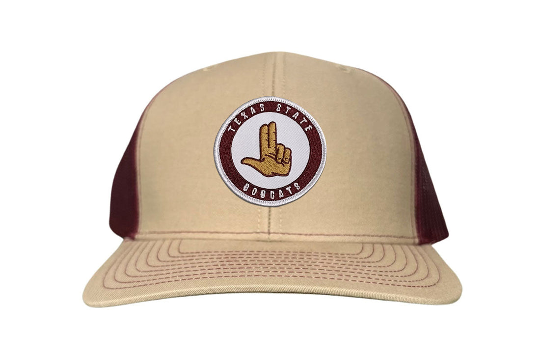 Texas State University circle logo hat with adjustable back strap